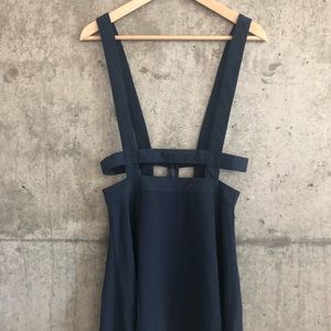 Caged, navy blue, suspender skirt